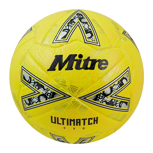 Mitre Ultimatch Pallone Da Calcio, Controllo Ottimizato, Ottima Durata E Precisione, Giallo Fluo/Giallo Floodlight/Oro Gritty, 5