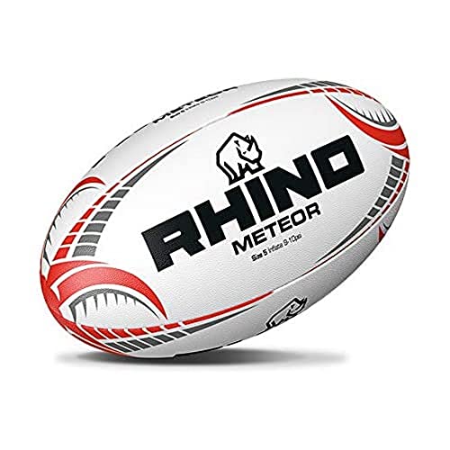 Rhino Meteor Match - Pallone Da Rugby, Unisex, Taglia 5, Colore: Bianco