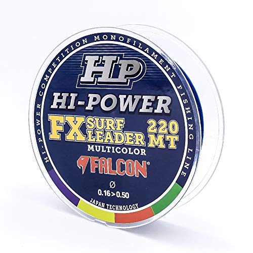 Falcon Surf, Nylon Persicus Fx-Surfcasting Leader, 220 Mt X 0.16-0.50 Mm Filo Da Pesca, Multicolore, 0.16-0.50