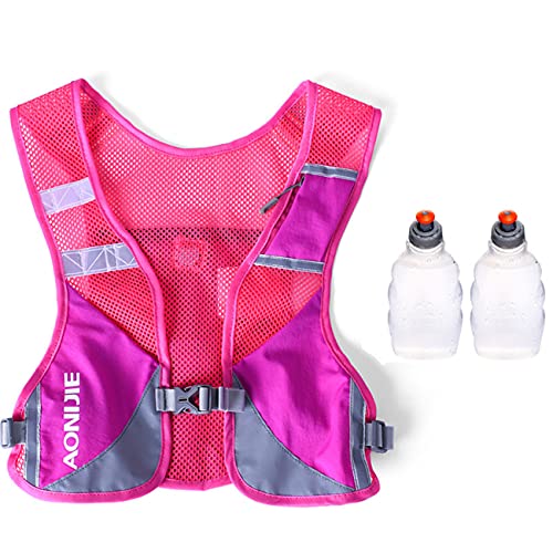 Super Leggero Zaino Trail Running Uomo Donna Gilet Running Bambino Zaino Idratazione Running Zainetto (Rose - Con 2 Flaconi Da 250 Ml)