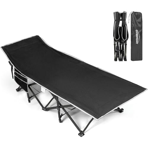 Overmont Lettino Da Campeggio Brandina Pieghevole - Letto Pieghevole Portatile Singolo - Xl Caricabile Fino 250 Kg - Con Tasca Laterale Borsa Trasport