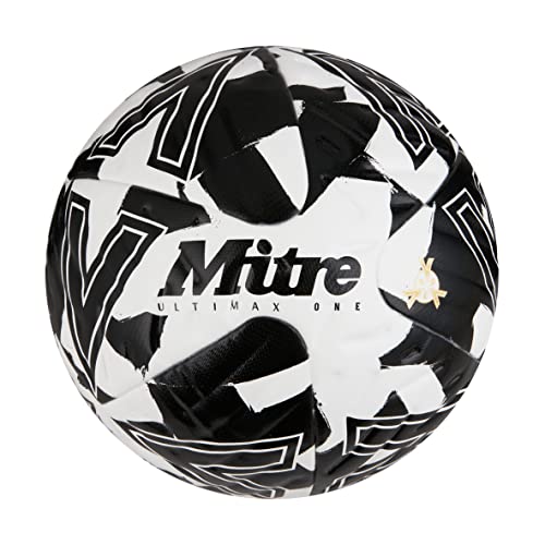 Mitre Ultimax One Pallone Da Calcio, Scanalature Hyperflow, Da Partita, Bianco/Nero, Misura 5