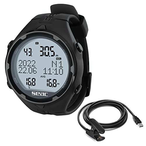 Seac Action, Computer Da Subacquea Per Immersioni E Apnea, Dive Manager Per Pc/Mac, Allarmi Di Sicurezza, Dive Log, Nero Hr + Usb