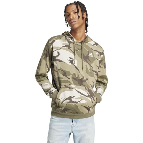 Adidas Uomo Seasonal Essentials Camouflage Hoodie, Olive Strata, S