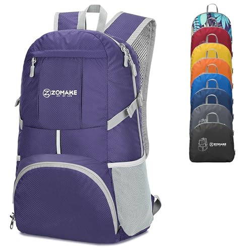Zomake 35L Zaino Pieghevole Leggero Zaini Ripiegabile Piccolo,Packable Backpack Da Trekking Per Donna Uomo Viaggio Campeggio Città Sportivo(Viola)