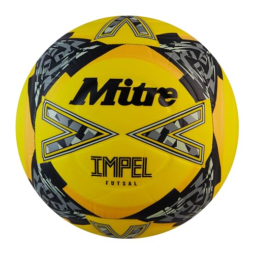 Mitre Impel Pallone Da Futsal, Da Interno, A Basso Rimbalzo, Giallo Fluo/Nero/Grigio Circular, 4