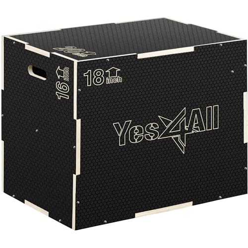 Yes4All Mun4 - Plyo In Legno Antiscivolo, 3 In 1, Colore: Nero, 50,8 X 45,7 X 40,7 Cm
