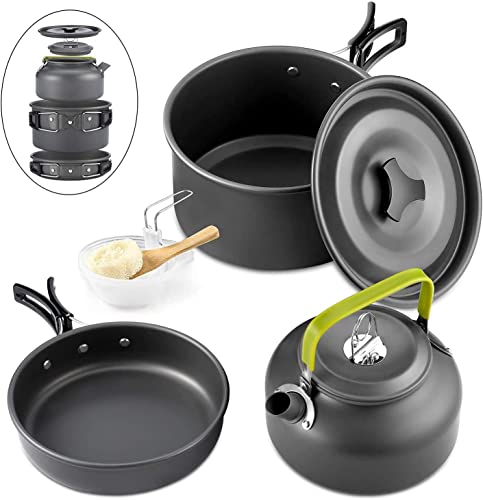 Qtiwe Camping Cookware Outdoor Libre ,Utensilios De Cocina Para Acampar, Ollas De Aluminio Ligero Plegables Para Camping, Vajilla Para Cocinar Al Aire