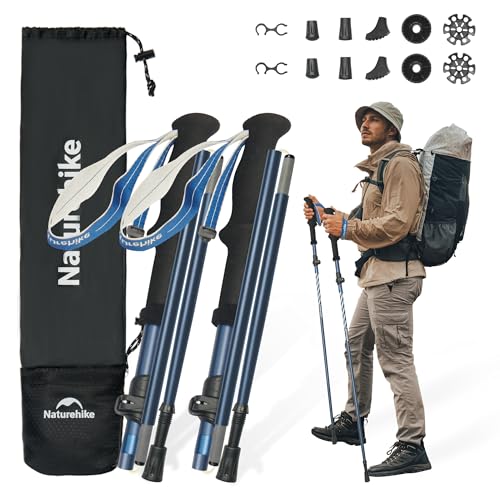 Naturehike Bastoncini Da Trekking In Alluminio 7075 Bastoncini Da Trekking Ultraleggeri Pieghevoli 115-135 Cm Per Donne E Uomini Per Escursioni Campeg