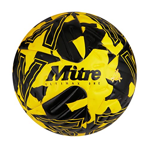 Mitre Ultimax One Pallone Da Calcio, Scanalature Hyperflow, Da Partita, Giallo/Nero, Misura 5