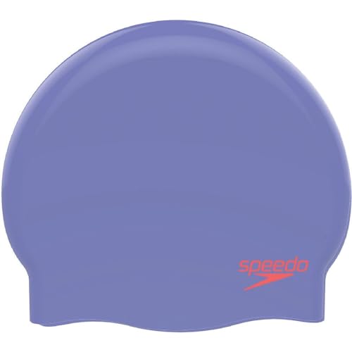 Speedo Junior Plain Moulded Silicone Swimming Cap | Dry Hair | Kids Swim, Purple/Red, One Size