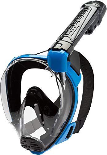 Cressi Baron Full Face Mask, Maschera Snorkeling Integrale Anti Fog Facciale Comfort Valvola Scarico E Dry Unisex Adulto, Nero/Blu, M L