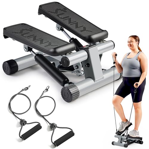 Sunny Health & Fitness Mini Stepper Per Esercizi, Attrezzatura Cardio Per Gradini A Basso Impatto Con Fasce Di Resistenza, Monitor Digitale - No. 012-