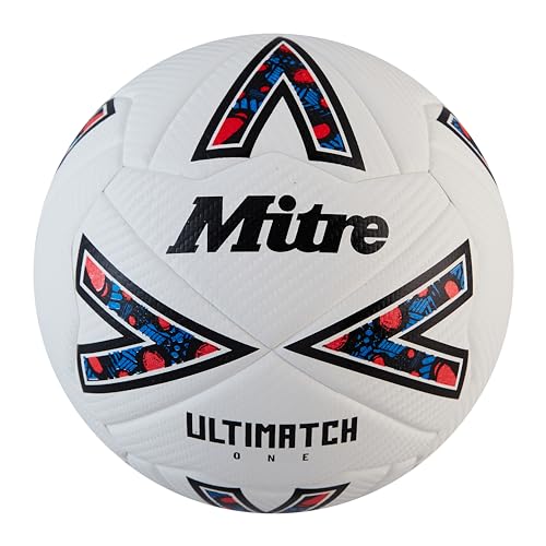 Mitre Ultimatch Pallone Da Calcio, Controllo Ottimizato, Ottima Durata E Precisione, Bianco/Nero/Rosso Bib, 3