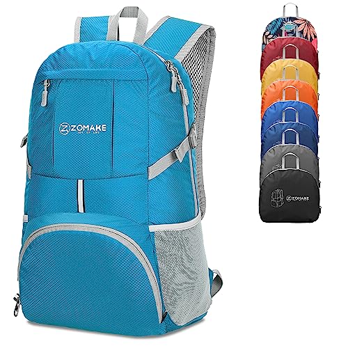 Zomake 35L Zaino Pieghevole Leggero Zaini Ripiegabile Piccolo,Packable Backpack Da Trekking Per Donna Uomo Viaggio Campeggio Città Sportivo(Blu Chiaro