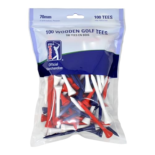 Pga Tour 100 Tee Da Golf Professionali In Legno Da 7 Cm, Rosso, Bianco, Blu