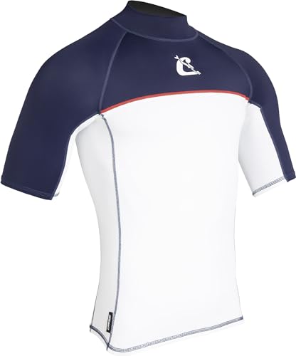 Cressi Shield Man Rash Guard Short/Sl - Rash Guard Manica Corta Protettiva Per Sup E Sport Acquatici, Bianco/Blu, L/4, Uomo