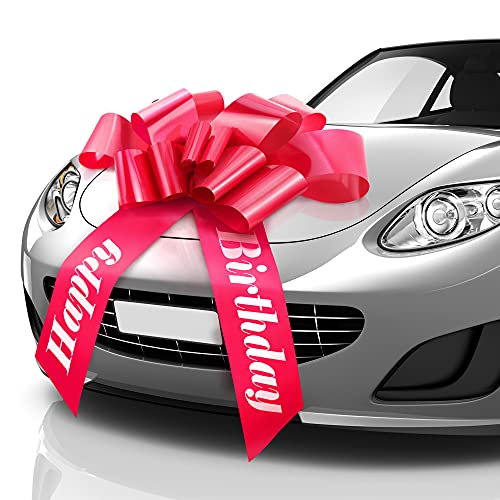 Zoe Deco Fiocco Per Auto Di Buon Compleanno (Rosso, 76 Cm / 30"), Fiocco Regalo Gigante Prestampato Con Buon Compleanno, Fiocco Regalo Grande, Fiocchi
