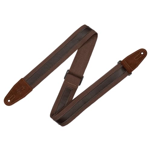 Levy'S, Mc2Cg-Brn-Dbr Tracolla In Cotone, Con Striscia Centrale In Pelle, Larga 2", Regolabile Fino A 60", Colorazione Brown Con Striscia Dark Brown
