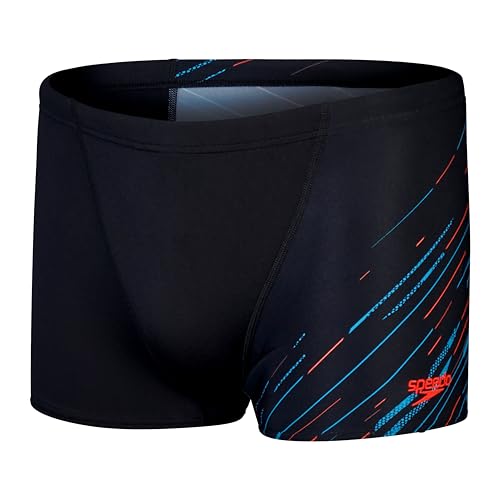 Speedo Aquashort Hyperboom V-Cut | Asciugatura Rapida | Allenamento | Fitness | Resistenza Al Cloro Aquashort Per Uomo, Nero/Blu Picton/Rosso Sirena,
