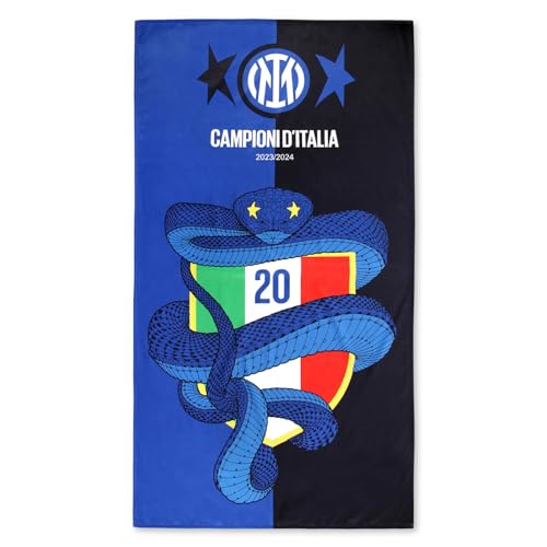 Inter Telo Mare Scudetto, Campioni D'Italia 23/24, Seconda Stella, 20° Scudetto, Biscione, Asciugamano, Prodotto Ufficiale, 86X155Cm