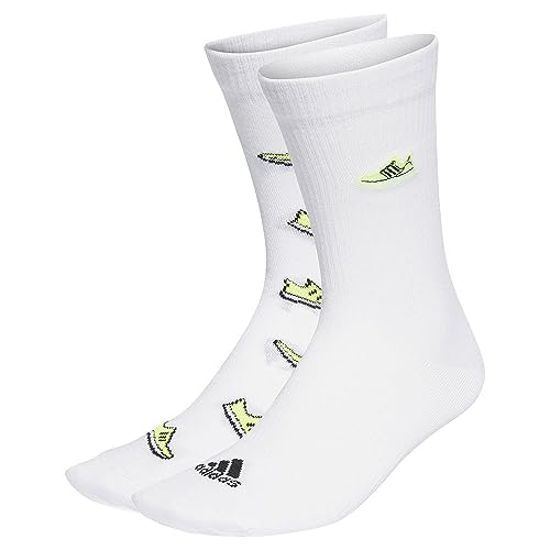 Adidas Run X Ultraboost Shoe Love Graphic Socks 2 Pairs, Calzini Unisex - Adulto, White/Lucid Lemon/Black, 37-40
