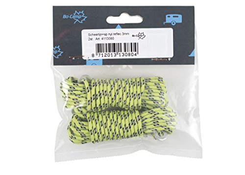 Bo-Camp - Corda + Tenditori - Ø 3 Mm - 2 X 3,5 Metri - Nylon Riflettente, Giallo