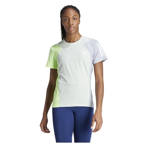 Adidas Donna Own The Run Colorblock Tee, Linen Green/Green Spark/Halo Silver, S