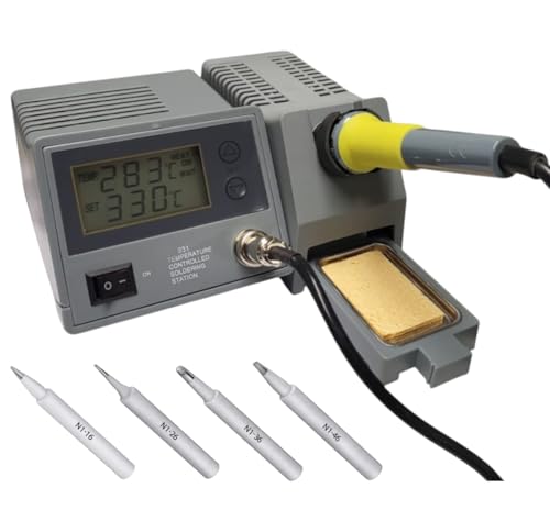 Stazione Saldante Elettrica Professionale Em-931+ Kit 4 Punte Assortite Con Display Digitale Temperatura Regolabile 150-450°C Spugna 48W 220-240V Di S