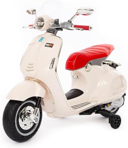 Babycar Vespa Elettrica Per Bambini 12 Volt Vespa Per Bambini Con Acceleratore A Pedale E Accesso Mp3 Con Luci E Suoni Integrati (Bianco)