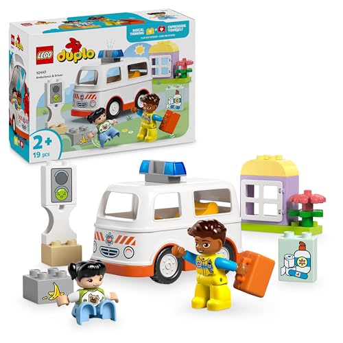 Lego Duplo Ambulanza E Autista, Giocattolo Educativo Per Bambini E Bambine Da 2 Anni, Giochi Didattici E Di Ruolo Con Autista Del Veicolo E Paziente P