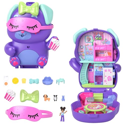 Polly Pocket - Cofanetto Cuccioli In Pigiama, Playset Da Viaggio Con 1 Mini Bambola, 2 Cuccioli, Cibo E 10 Accessori Per Lo Styling Inclusi, Giocattol