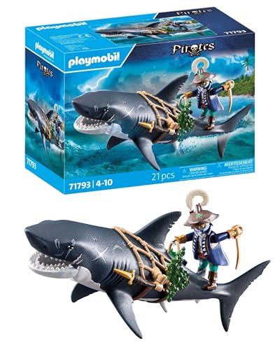 Playmobil | Pirati | Pirata E Squalo Gigante | Giocattoli Pirata | Personaggio Pirata | Giocattoli Per Bambini Dai 4 Anni In Su | 71793