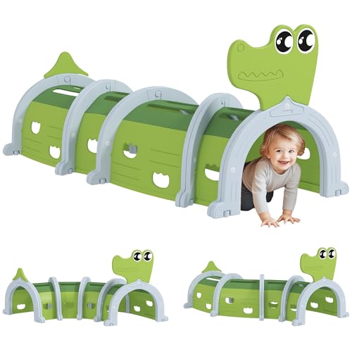 Aiyaplay Tunnel Da Gioco Per Bambini 3-6 Anni A Forma Di Coccodrillo, Tunnel Gioco Da Interno Ed Esterno In Plastica, Modulabile In Diverse Forme, Ver