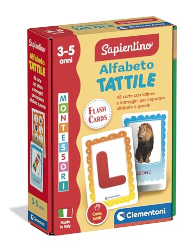 Clementoni Sapientino Montessori - Alfabeto Tattile, Gioco Educativo Per Bambini 3-5 Anni Con Flashcards Per Imparare Lettere E Parole, Made In Italy,