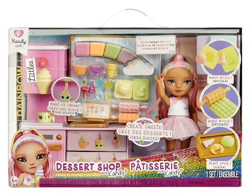 Rainbow High Littles Dessert Shop Con Kandy Playset - Viene Fornito Con Una Piccola Bambola Rosa Da 14 Cm, Per Creare Gelati E Dolci, Per Bambini Età