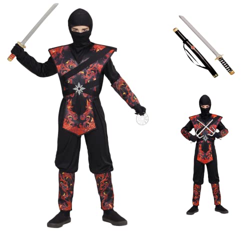 Cartoon Costume Di Carnevale + Accessori, Ninja Drago In Fiamme, Spada Giapponese, Vestito, Travestimento, Per Bambini, Halloween, Feste A Tema