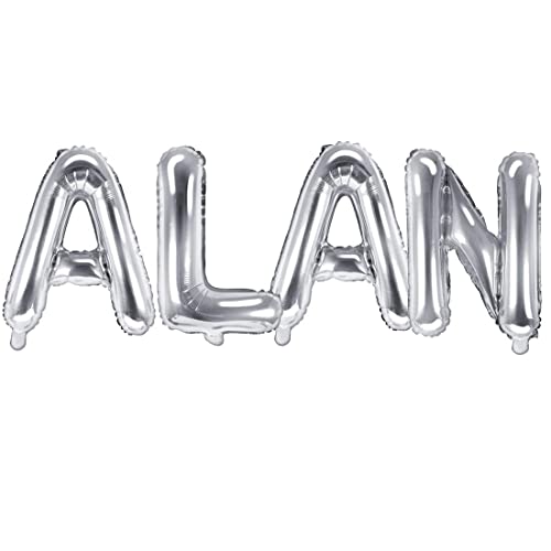 Palloncino Foil Mylar Argento Scritta Nome Alan 35 Cm