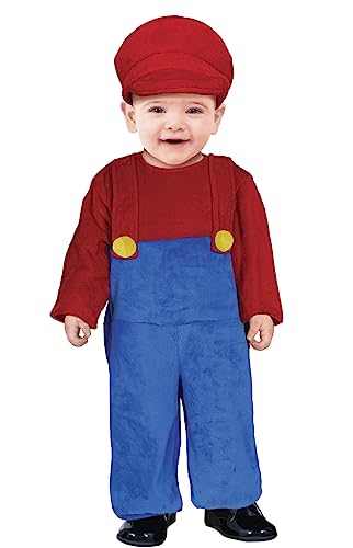 Fiestas Guirca Costume Da Conducente Di Treno Avventuriero Per Bebé - Tuta Rossa E Blu Con Cappello - Costume Da Bambino 12-18 Mesi