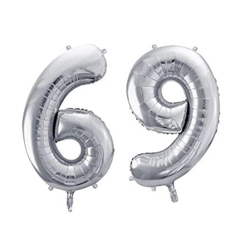Palloncinio Foil Mylar Numero 69 Argento - 35 Cm