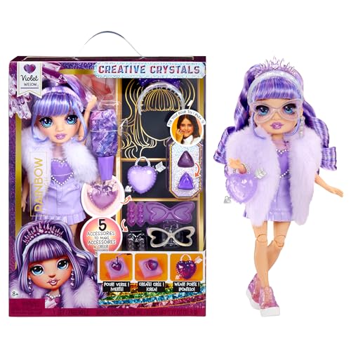 Rainbow High Creative Crystals Violet - Bambola Fashion Viola Da 28 Cm Con Kit Per Accessori Di Cristallo, Anello Per Te, Fai Da Te, Gioco In Resina,
