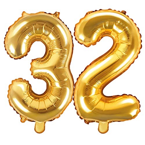 Palloncino Foil Mylar Numero 32 Colore Oro 35 Cm