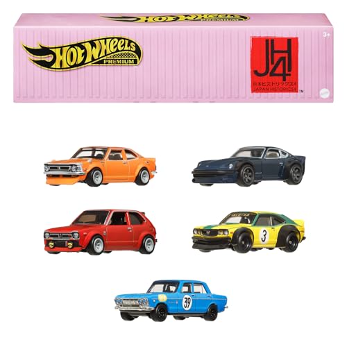 Hot Wheels Premium Car Culture, Storia Del Giappone, Set Da 5 Macchinine Die-Cast Impilabili Da Collezione Con Telaio Metal E Pneumatici Realriders, G