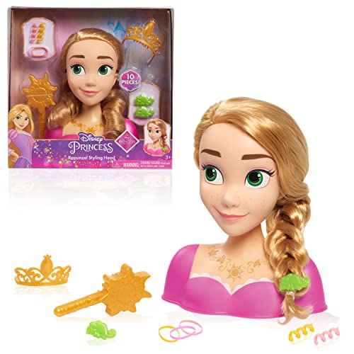 Disney Princess Rapunzel Styling Head, Blonde Hair, 10 Piece Pretend Play Set, Tangled, Kids Toys For Ages 3 Up By Just Play