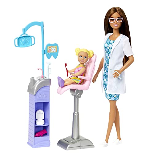 Barbie Carriere - Playset Barbie Dentista, Bambola Dottoressa Bruna E Piccola Paziente, Postazione E Strumenti Da Dentista E Tanti Accessori, Giocatto