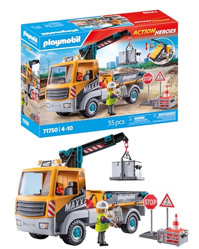 Playmobil | Action Heroes | Camion Da Cantiere Con Gru | Giocattolo Da Costruzione Per Bambini | Set Da Cantiere | Giocattolo Per Bambini Dai 4 Anni |