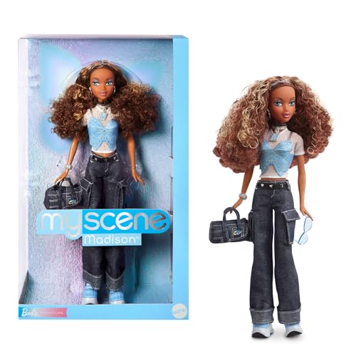Barbie Signature - Madison My Scene, Bambola Da Collezione In Abito Ispirato Agli Anni 2000 Con Top A Farfalla, Jeans Cargo, Borsa In Denim E Piedista