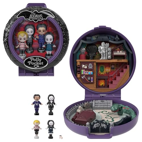 Polly Pocket - La Famiglia Addams, Cofanetto In Edizione Speciale Da Collezione, Con 4 Bambole Dei Personaggi Principali E 10 Accessori Inclusi, Gioc