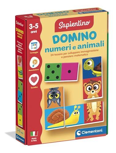 Clementoni Sapientino - Domino Numeri E Animali, Gioco Educativo Metodo Montessoriano Per Bambini 3-5 Anni Per Riconoscere Animali E Imparare A Contar