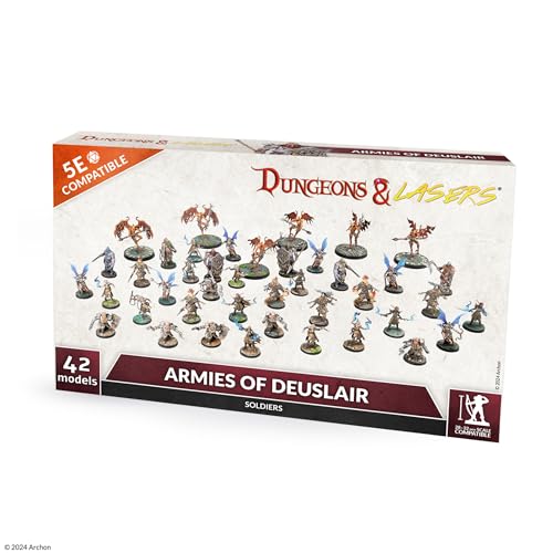 Dungeons & Lasers Set Di Miniature Armies Of Deuslair, 42 Modelli Con Basi Sceniche, 5E, Compatibili Con Dnd E Giochi Di Ruolo Da Tavolo, Non Vernicia